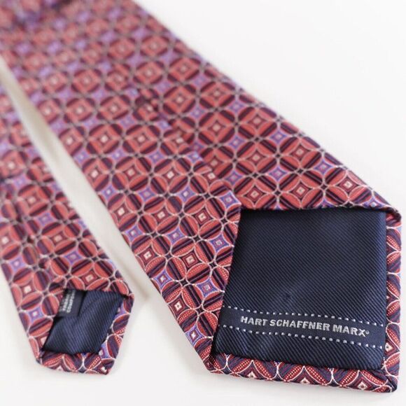 Hart Schaffner Marx Red Blue Geometric Woven Silk‎ Tie - Picture 3 of 6